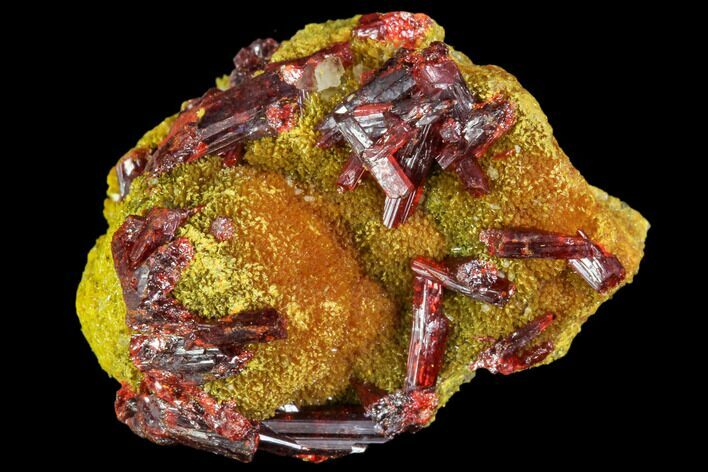 Realgar Crystals on Yellow-Orange Orpiment - Peru #110173
